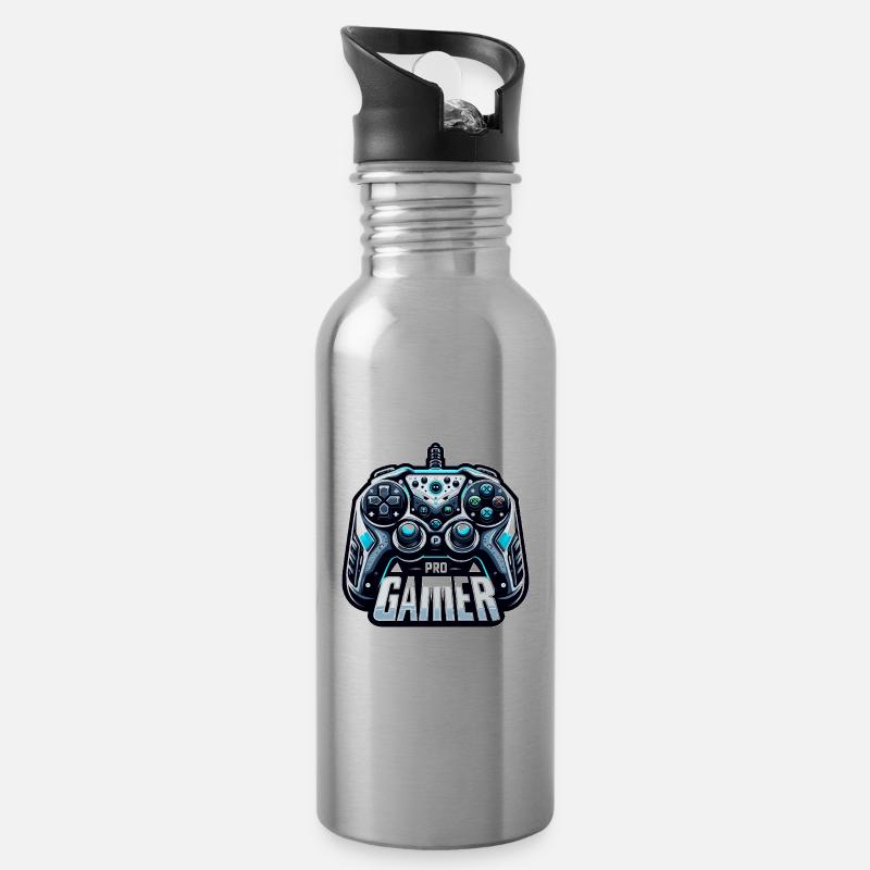 Pro Gamer - Controller Illustration - Trinkflasche mit integriertem Trinkhalm - Lightsilver