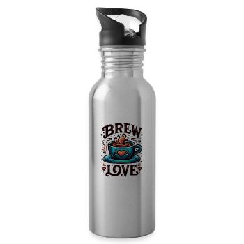 Brew Love - Kaffeetasse Illustration - Trinkflasche mit integriertem Trinkhalm - Lightsilver - Rechts