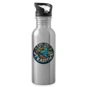 Explorez la Terre - Illustration de la Terre - Gourde avec paille intégrée - argent clair - Droite