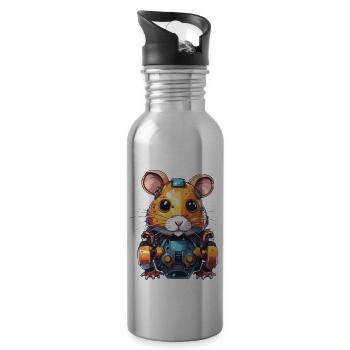 Roboter Tier / KI / Mechanisierte Tiere / Comic - Trinkflasche mit integriertem Trinkhalm - Lightsilver - Rechts