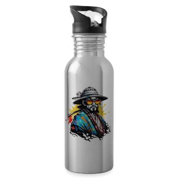 Samurai / Japanese / Harakiri / Katana / Man - Water bottle with straw - silver - Right