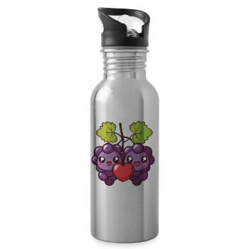 Raisins Couple Amour Coeur Saint Valentin - Gourde avec paille intégrée - argent clair - Droite