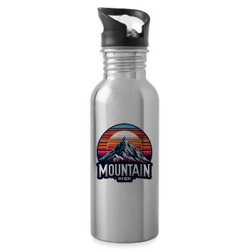 Mountain High - Berg Illustration - Water bottle with straw - silver - Right
