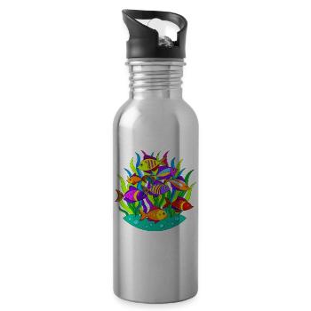 Shoal of fish among the seaweed - Water bottle with straw - silver - Right