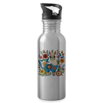 Baby alpaca in the flowers - Water bottle with straw - silver - Right
