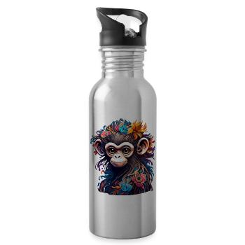 Cute Monkey / Monkey Girl / Cute / Hair Bow - Water bottle with straw - silver - Right