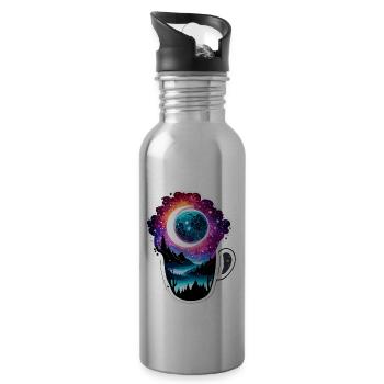 Silhouette / Wald / Porträt / Bäume / Person - Trinkflasche mit integriertem Trinkhalm - Lightsilver - Rechts