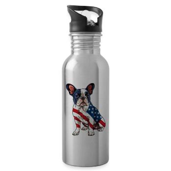 Boston Terrier Dog 4 juillet Drapeau américain Cadeaux - Gourde avec paille intégrée - argent clair - Droite