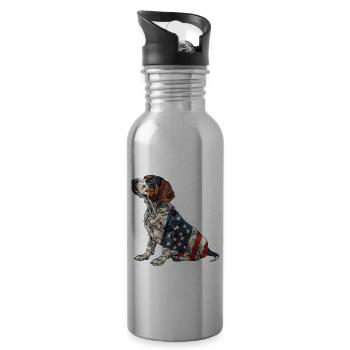 Bluetick Coonhound Dog 4th of July American Flag - Water bottle with straw - silver - Right