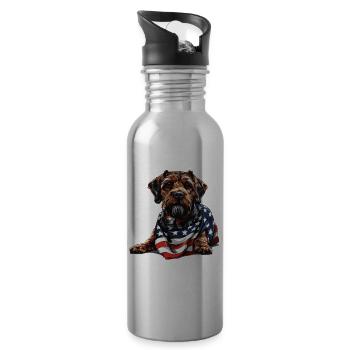 Border Terrier Dog 4th of July Gifts with - Water bottle with straw - silver - Right