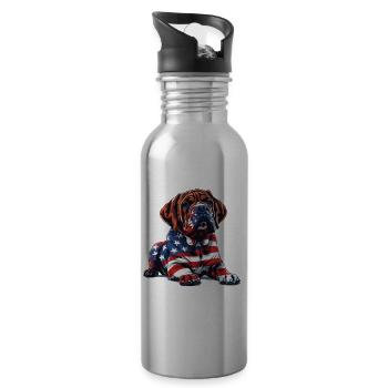 Bullmastiff Dog 4th of July American Flag Gifts - Water bottle with straw - silver - Right