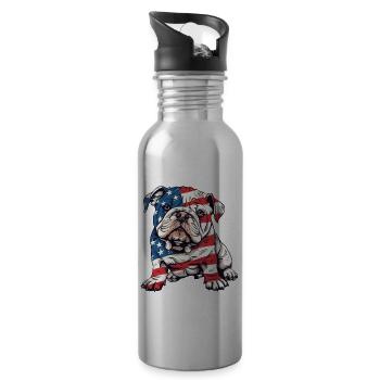 Chien Bulldog 4 juillet Drapeau américain cadeaux - Gourde avec paille intégrée - argent clair - Droite
