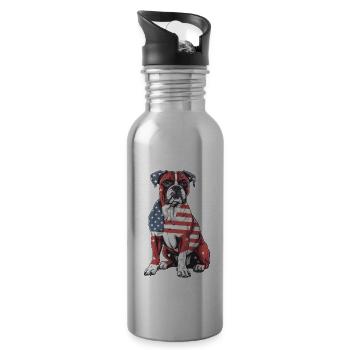 Boxer Dog 4th of July American Flag Gifts for Men - Trinkflasche mit integriertem Trinkhalm - Lightsilver - Rechts