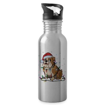 French Bulldog Christmas Lights Xmas Dogs Gifts - Trinkflasche mit integriertem Trinkhalm - Lightsilver - Rechts