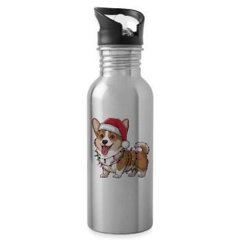 Cardigan Welsh Corgi Noël Lumières Noël Chiens - Gourde avec paille intégrée - argent clair - Droite