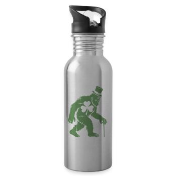 Bigfoot Leprechaun Hat Shamrock St Patrick's Day - Water bottle with straw - silver - Right