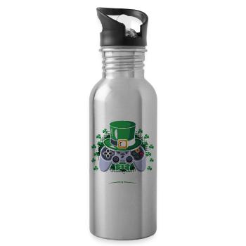 Gamerchaun Shamrock St Patrick's Day Leprechaun - Water bottle with straw - silver - Right