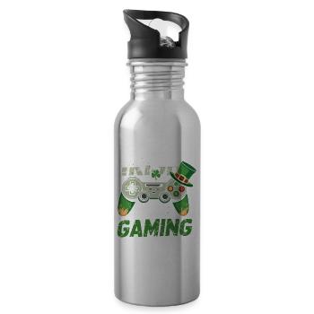 Irish I Was Gaming St Patrick’s Day Gamer Men kids - Trinkflasche mit integriertem Trinkhalm - Lightsilver - Rechts