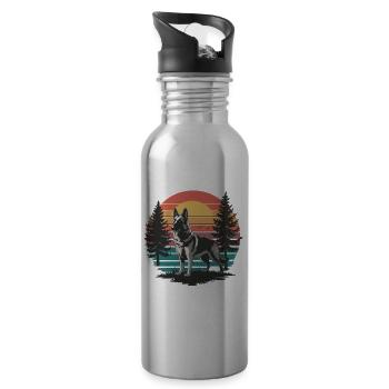 Retro German Shepherd Vintage Dog Lover Gifts Men - Trinkflasche mit integriertem Trinkhalm - Lightsilver - Rechts