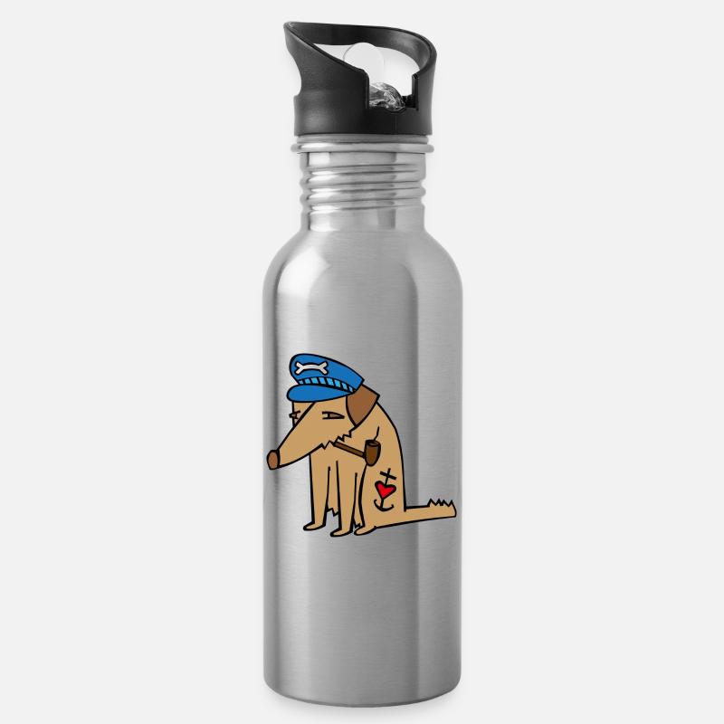 Hund mit Tattoo - Seemann, alter Seebär - Trinkflasche mit integriertem Trinkhalm - Lightsilver