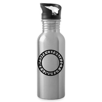 Rune Circle, Magical, Symbol, Futhark, Old Norse, - Water bottle with straw - silver - Right