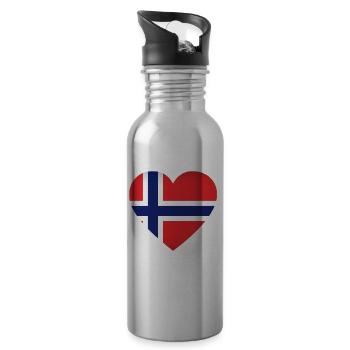 Heart Norway Scandinavia Love - Water bottle with straw - silver - Right