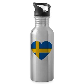 Herz Schweden Skandinavien Liebe - Trinkflasche mit integriertem Trinkhalm - Lightsilver - Rechts