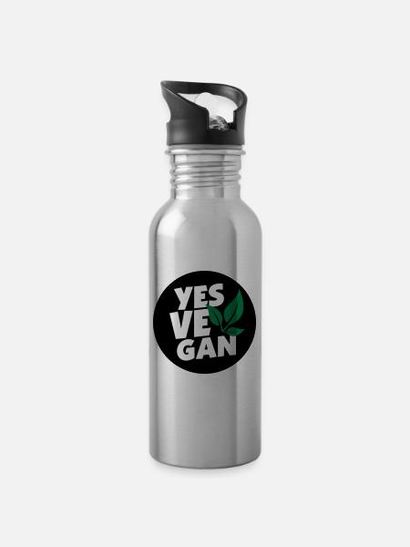 Yes Vegan / Yes ve gan (3c) - Trinkflasche mit integriertem Trinkhalm - Lightsilver