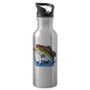 Big Bass, Angelgeschenk, Fisherman Cool Gift, Fisch - Trinkflasche mit integriertem Trinkhalm - Lightsilver - Rechts