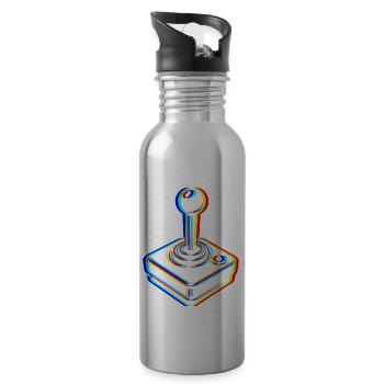 Glitch Joystick – Retro Gaming - Water bottle with straw - silver - Right