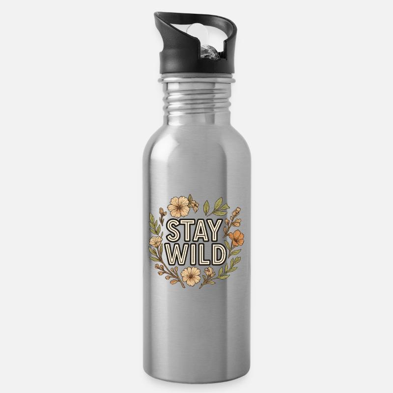 Couronne florale Stay Wild - Gourde avec paille intégrée - argent clair