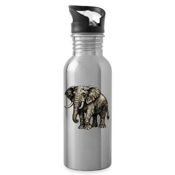 Vintage Elefant Illustration – Kraft & Natur - Trinkflasche mit integriertem Trinkhalm - Lightsilver - Rechts