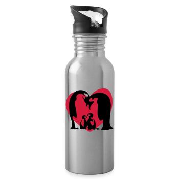 Penguin Family / Pinguin Familie - Trinkflasche mit integriertem Trinkhalm - Lightsilver - Rechts