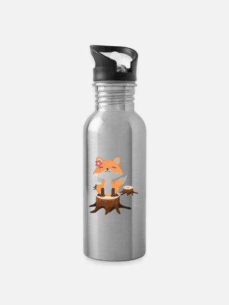 Fox - Water bottle with straw - silver