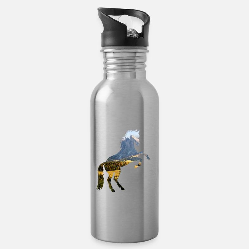 Pferd - Trinkflasche mit integriertem Trinkhalm - Lightsilver