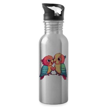 Parrot Comic Couple Love - Water bottle with straw - silver - Right