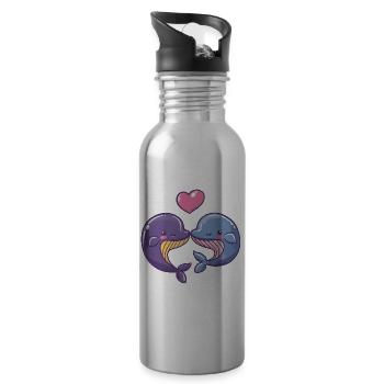 Wal Paar Verliebt Tier Valentinstag - Trinkflasche mit integriertem Trinkhalm - Lightsilver - Rechts