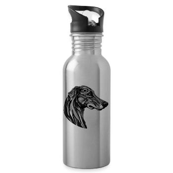 Greyhound Dog Portrait - Water bottle with straw - silver - Right