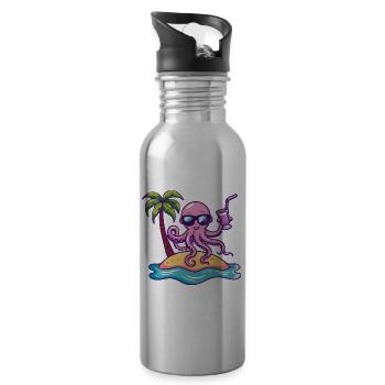 Octopus Summer Beach Vacation - Water bottle with straw - silver - Right