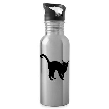black cat silhouette - black cat silhouette - Water bottle with straw - silver - Right