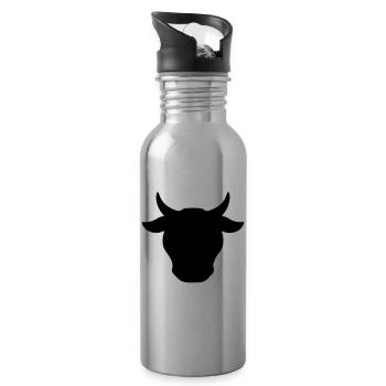 Cow Cow Head Bull Bull Farmer - Water bottle with straw - silver - Right
