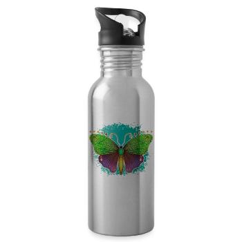 Bunter Schmetterling Frauen Mädchen Schmetterlinge - Trinkflasche mit integriertem Trinkhalm - Lightsilver - Rechts