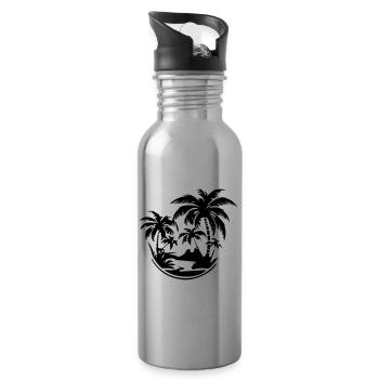 Island Summer Palm Beach - Water bottle with straw - silver - Right