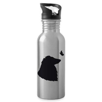 Collie mit Schmetterling - Trinkflasche mit integriertem Trinkhalm - Lightsilver - Rechts