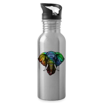 Elephant Head Colorful - Water bottle with straw - silver - Right