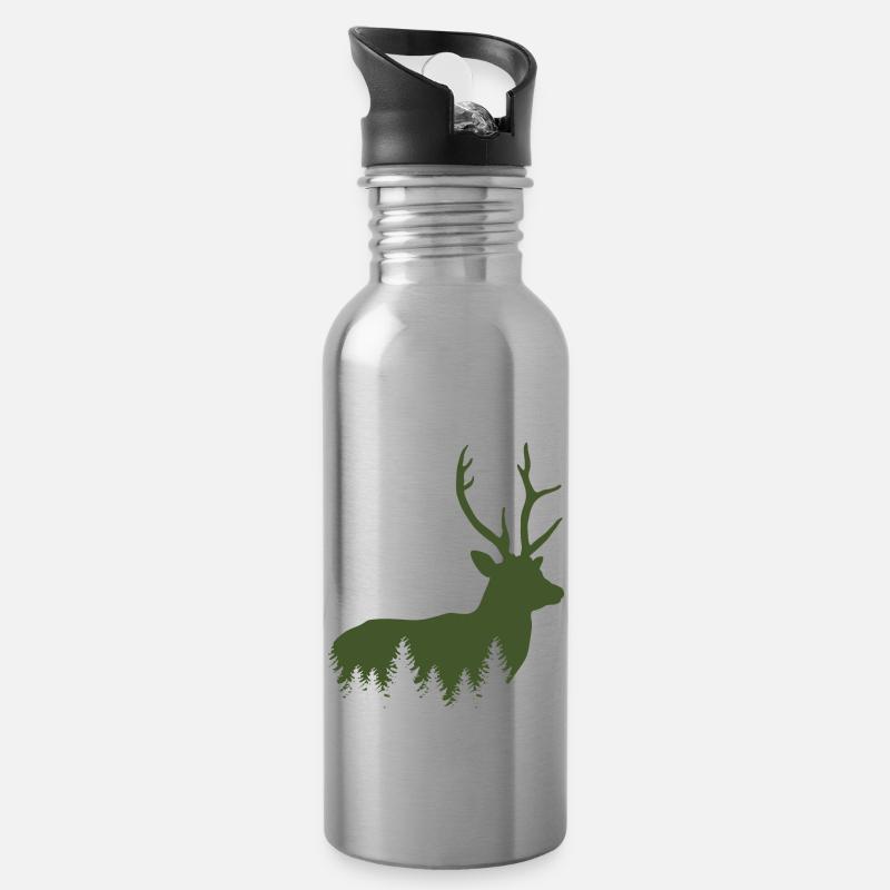 Jäger Bergsteiger Wanderer Hirsch - Trinkflasche mit integriertem Trinkhalm - Lightsilver