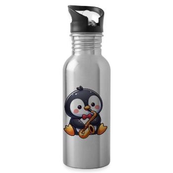 Pinguin Jazz Saxofon Saxofonist Musik - Trinkflasche mit integriertem Trinkhalm - Lightsilver - Rechts