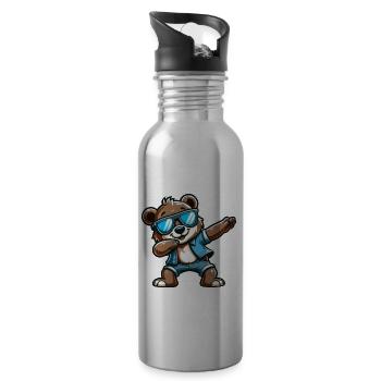 Cool Bear Dabbing - Water bottle with straw - silver - Right
