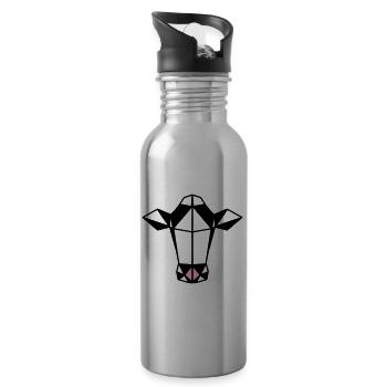 Low Poly Cow - Water bottle with straw - silver - Right