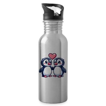 Penguin Couple Love Couple In Love - Water bottle with straw - silver - Right